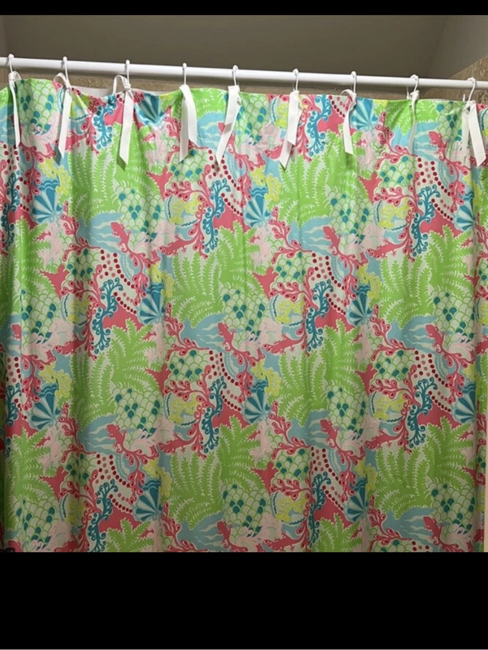 Lilly Pulitzer Garnet Hill Checking in Gecko Floral Shower Curtain